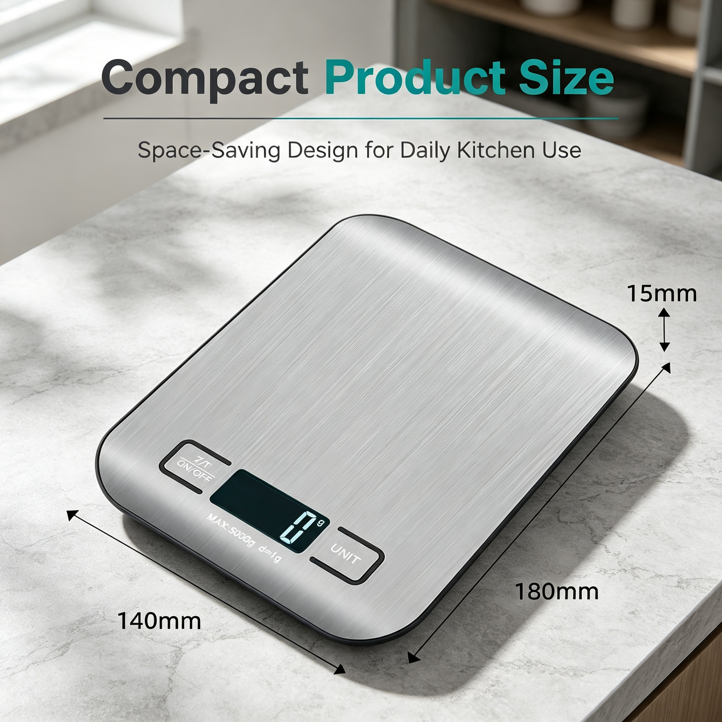 Digital Kitchen Food Scale Stainless Steel Surface 5kg Capacity for Cooking Baking Meal Prep