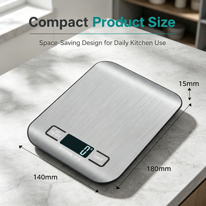 Digital Kitchen Food Scale Stainless Steel Surface 5kg Capacity for Cooking Baking Meal Prep