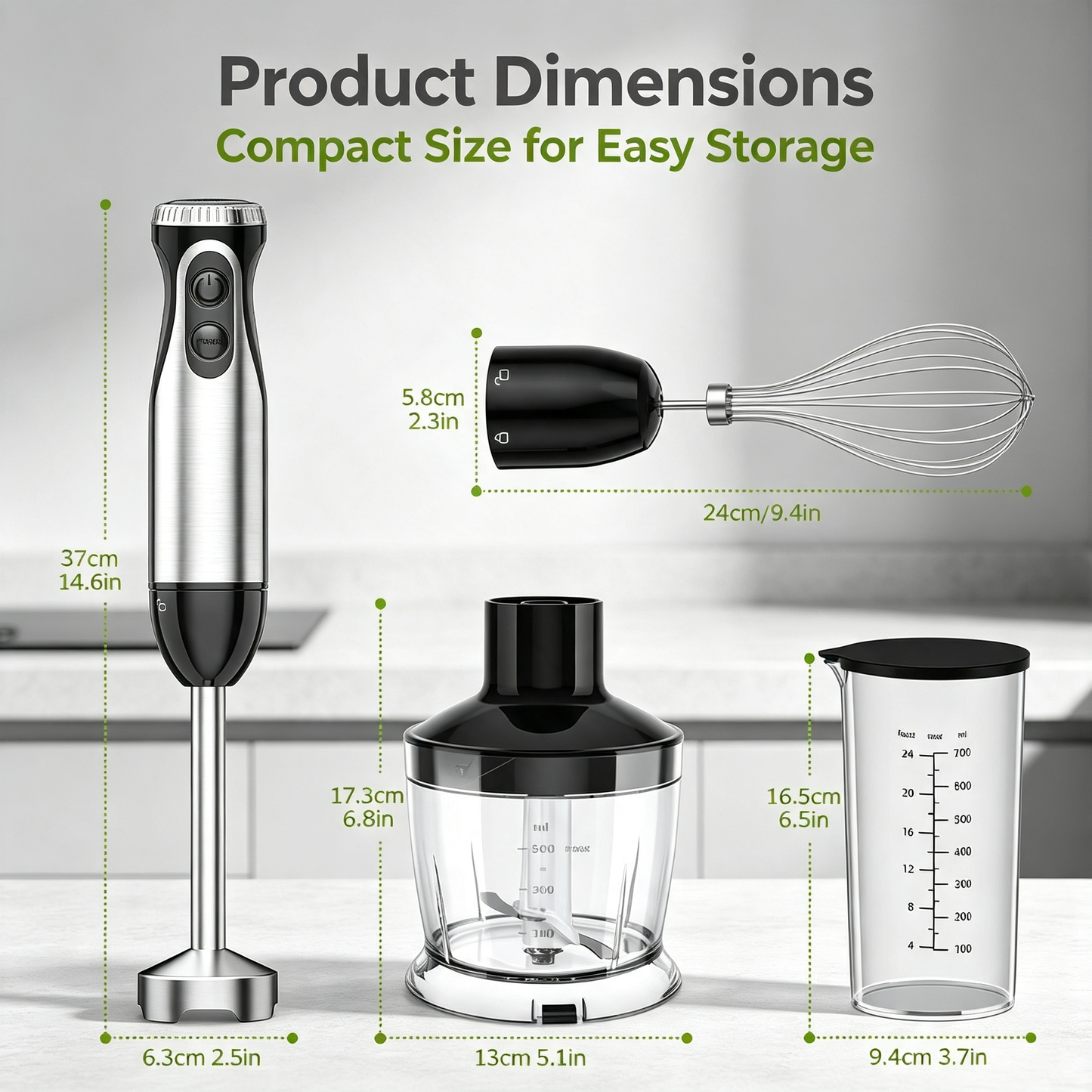 4 in 1 Immersion Hand Blender 500W Multi‑Function Stick Blender for Kitchen Cooking Baking Baby Food
