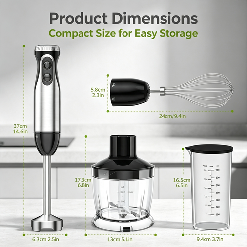 4 in 1 Immersion Hand Blender 500W Multi‑Function Stick Blender for Kitchen Cooking Baking Baby Food