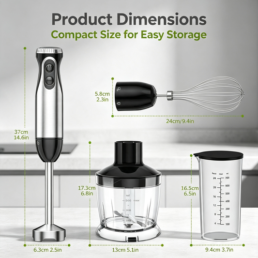 4 in 1 Immersion Hand Blender 500W Multi‑Function Stick Blender for Kitchen Cooking Baking Baby Food
