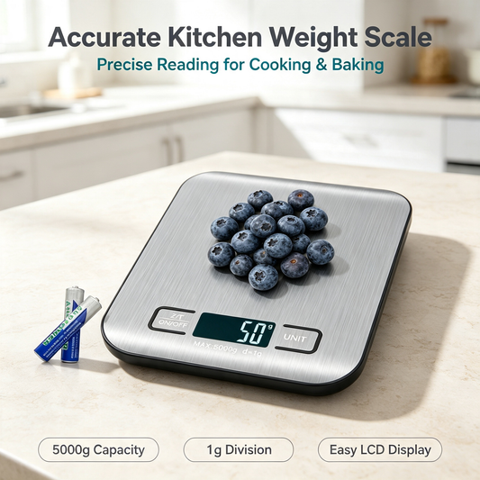 Digital Kitchen Food Scale Stainless Steel Surface 5kg Capacity for Cooking Baking Meal Prep